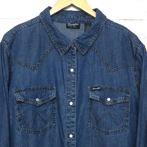 Wrangler Retro Women's Denim Snap Front Shirt Long Sleeves Cotton size 3XL - Picture 7 of 8